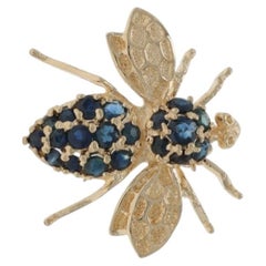 Yellow Gold Sapphire Vintage Fly Brooch - 14k Round 1.26ctw Insect Pin