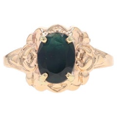 Vintage Solitär-Ring aus Gelbgold mit Saphir - 10k Oval 1,63 Karat Blumenblüten