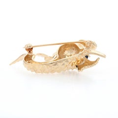 Yellow Gold Sapphire Whimsical Fish Brooch, 14k Round .56ctw Sea Ocean Life Pin