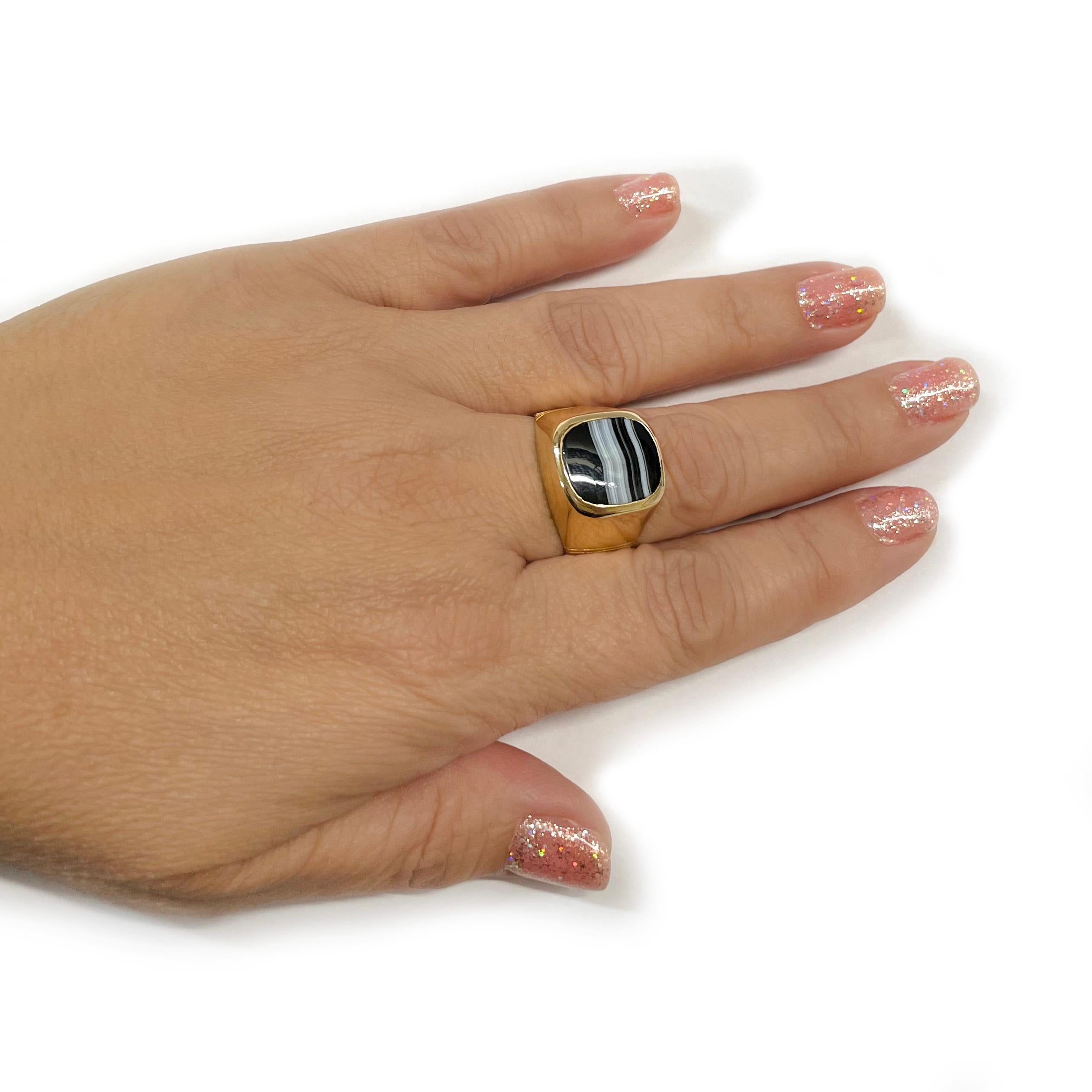 Cabochon Yellow Gold Sardonyx Wide Band Ring For Sale
