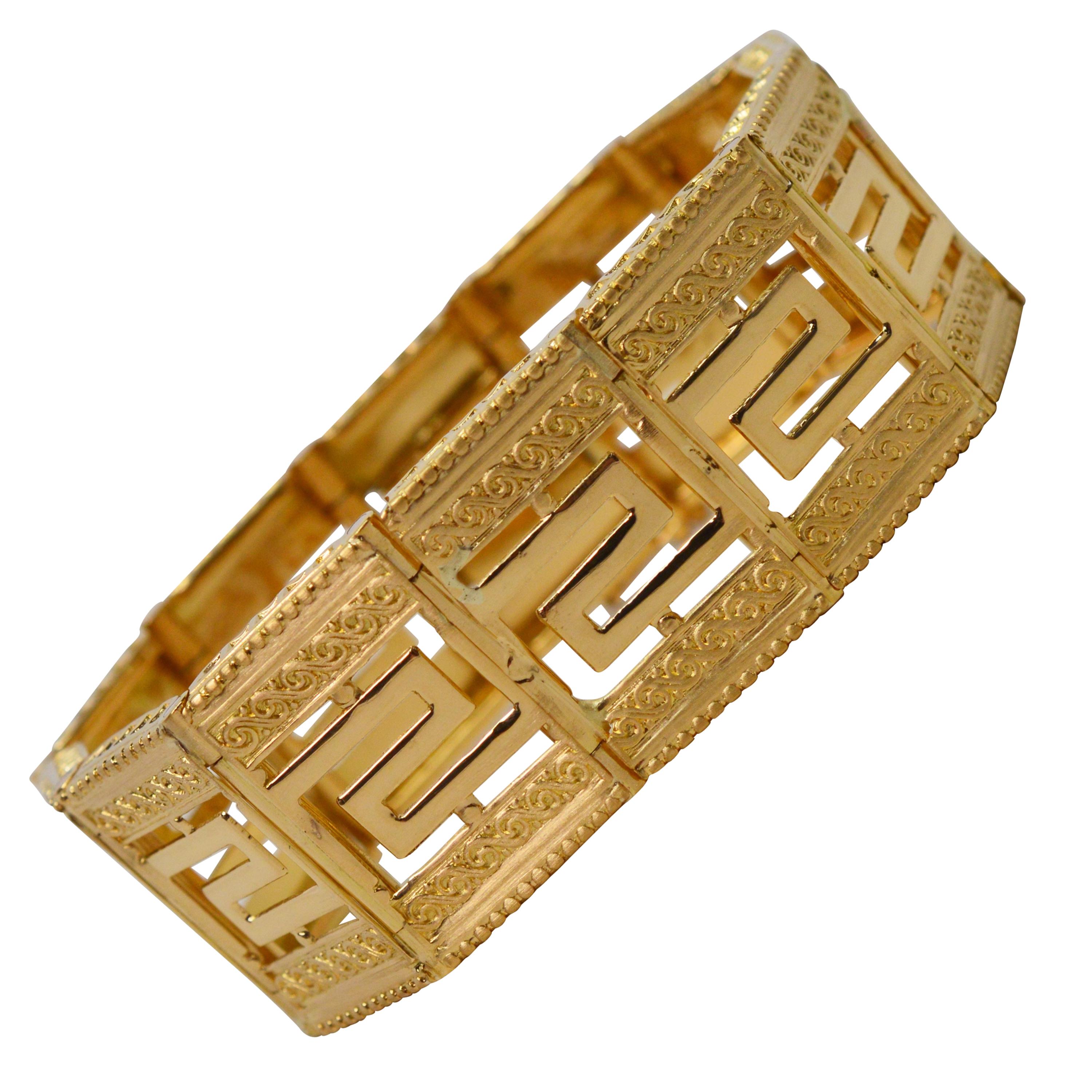 Geometric 18 Karat Yellow Gold Tile Link Bracelet For Sale