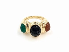Yellow Gold Scarab Three-Stone Ring
