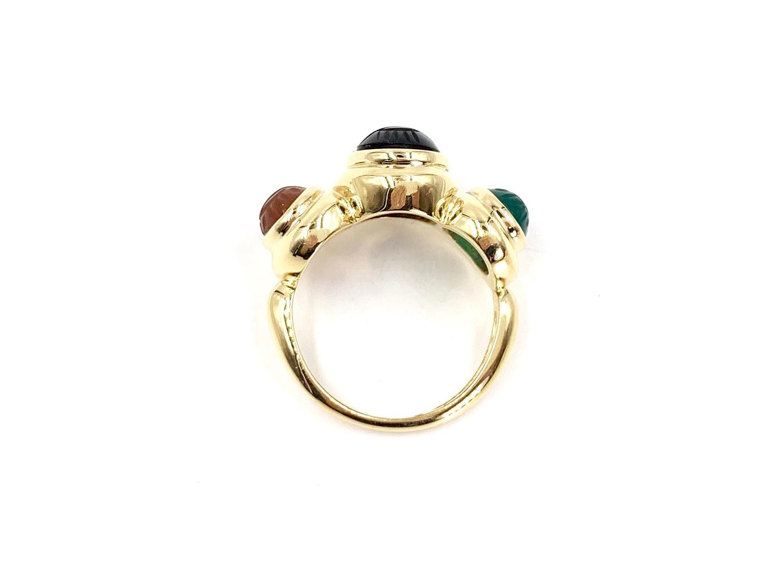 Women's Yellow Gold Scarab Three-Stone Ring