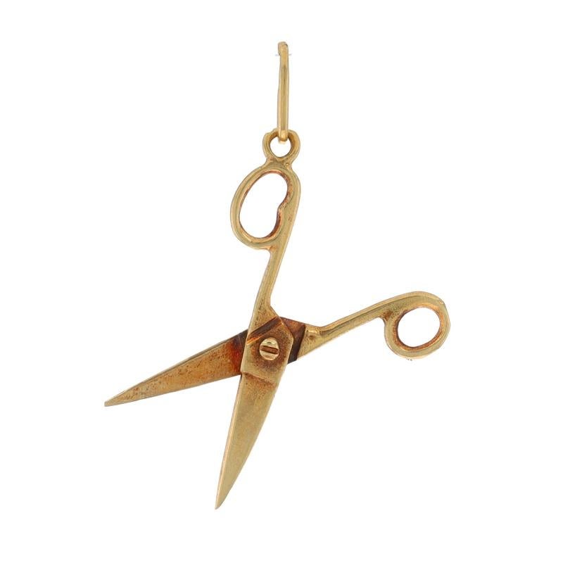 Metal Content: 14k Yellow Gold

Theme: Scissors, Office Supplies School Arts & Crafts
Features: The scissors can open and close.

Measurements
Tall (from stationary bail): 29/32