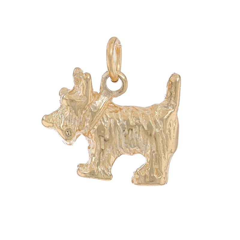 Metal Content: 14k Yellow Gold

Theme: Scottie Dog, Scottish Terrier, Pet Canine
Features: Textured Detailing

Measurements

Tall: 1/2