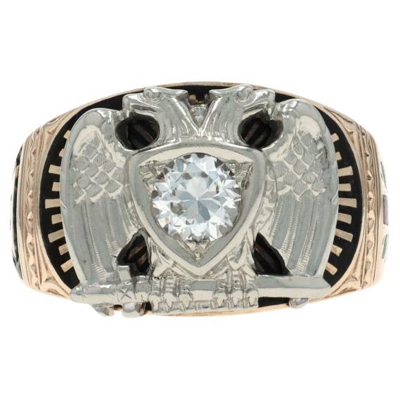 Bague en or jaune Scottish Rite 32nd Degree - 10k Dia .55ct SZ 10 1/4 Masonic