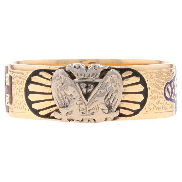 Bague en or jaune du rite écossais pour homme 32e degré - Symboles maçonniques en émail 14k
