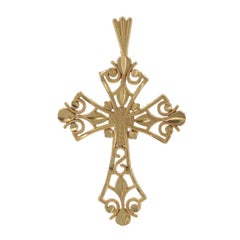 Yellow Gold Scrollwork Cross Pendant - 14k Faith Etched
