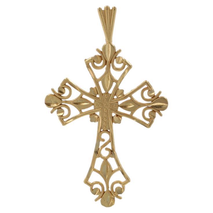 Gelbgold-Kreuz-Anhänger mit Schnörkeln und Kreuzanhänger - 14k Faith Etched
