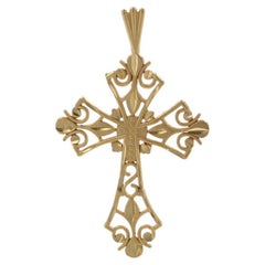 Gelbgold-Kreuz-Anhänger mit Schnörkeln und Kreuzanhänger - 14k Faith Etched