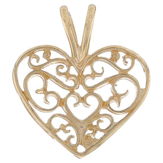 Yellow Gold Scrollwork Heart Pendant - 14k Love For Sale
