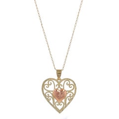 Yellow Gold Scrollwork Heart Pendant Necklace 18" - 10k & 14k Love