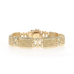 Yellow Gold Scrollwork Panel Link Bracelet 7 1/4" - 14k