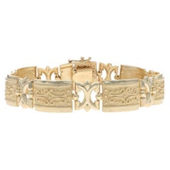 Yellow Gold Scrollwork Panel Link Bracelet 7 1/4" - 14k