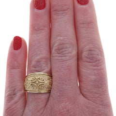 Yellow Gold Scrollwork Statement Band - 10k Tapered Ring