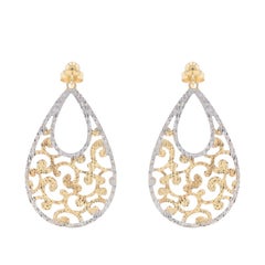 Yellow Gold Scrollwork Teardrop Dangle Earrings - 14k Textured Pierced