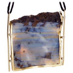 Yellow Gold Sculptural boulder Boulder Opal and Diamond Pendant