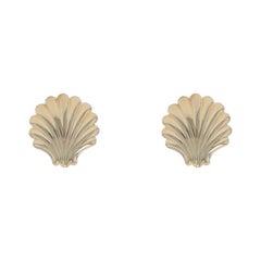 Yellow Gold Seashell Stud Earrings 14k Fan Pierced