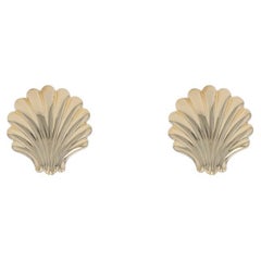 Yellow Gold Seashell Stud Earrings 14k Fan Pierced