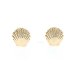 Yellow Gold Seashell Stud Earrings 14k Nautical Beach Ocean Pierced