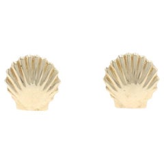 Yellow Gold Seashell Stud Earrings 14k Nautical Beach Ocean Pierced