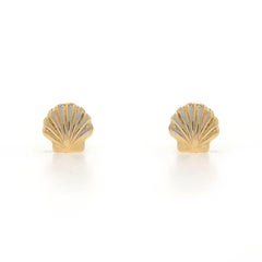 Yellow Gold Seashell Stud Earrings - 14k Nautical Beach Pierced