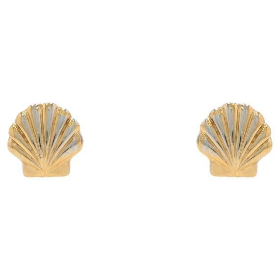 Yellow Gold Seashell Stud Earrings - 14k Nautical Beach Pierced