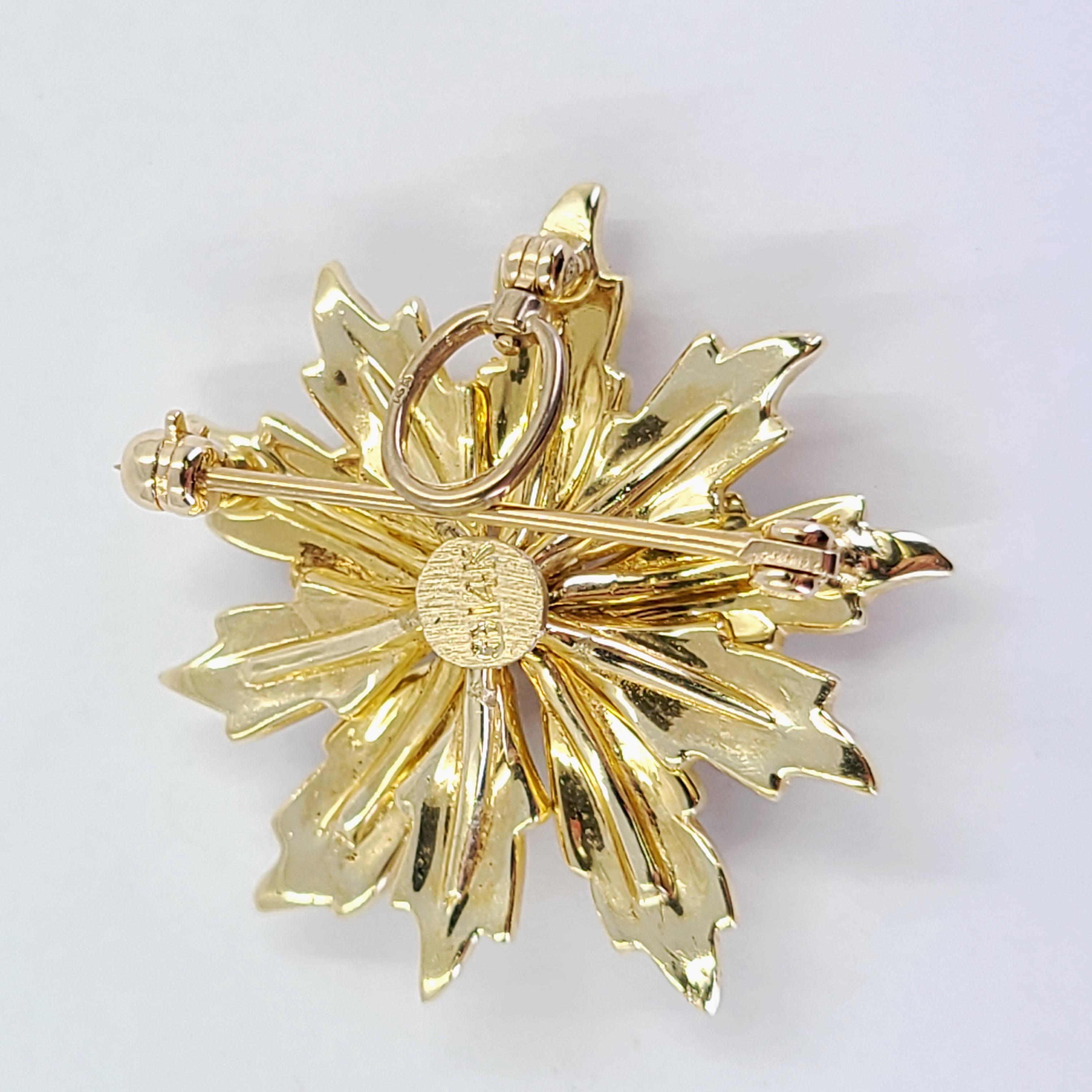 Round Cut Yellow Gold Seed Pearl and Diamond Brooch