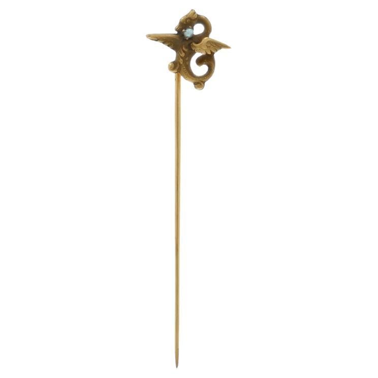 Or Jaune Perle de rocaille Edwardian Phéonix Stickpin 14k Mythologie