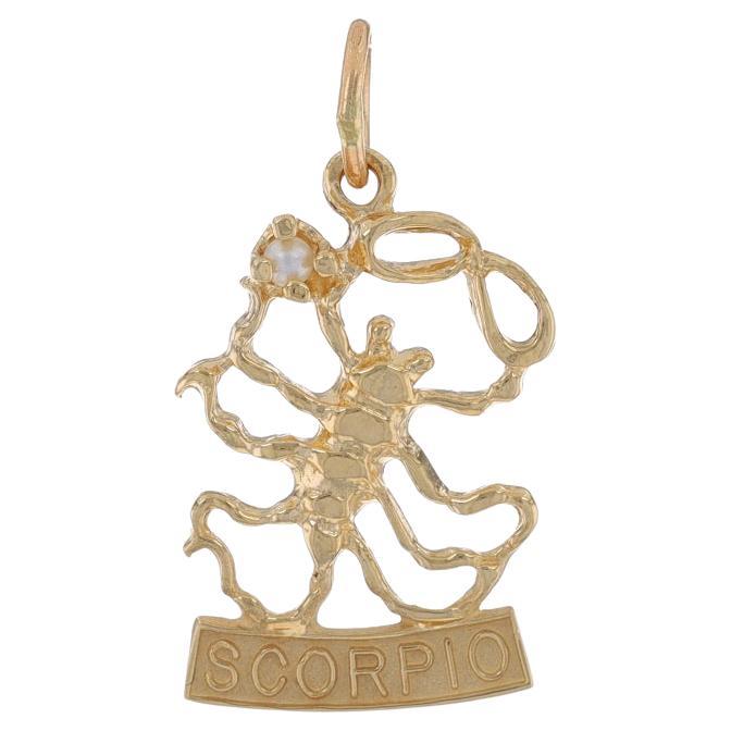 Yellow Gold Seed Pearl Scorpio Zodiac Sign Pendant - 14k Astrology Scorpion For Sale