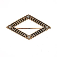 Yellow Gold Seed Pearls Art Deco Brooch 10k Lozenge