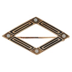 Yellow Gold Seed Pearls Art Deco Brooch 10k Lozenge