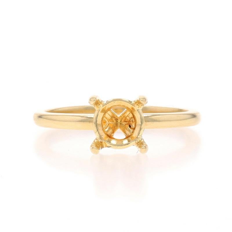 Size: 6 3/4
Note: Please contact us for a resizing quote.

Metal Content: 14k Yellow Gold

Center Fits Stone Size: ~7.4mm Round

Style: Solitaire

Measurements
Face Height (north to south): 9/32