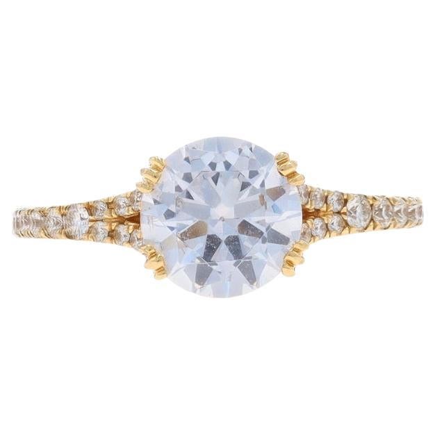Yellow Gold Semi-Mount Engagement Ring 14k Round .25ctw CZ Cathedral fits ~7.5mm