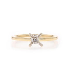 Yellow Gold Semi-Mount Engagement Ring - 14k Round Brilliant Diamonds for ~6.5mm