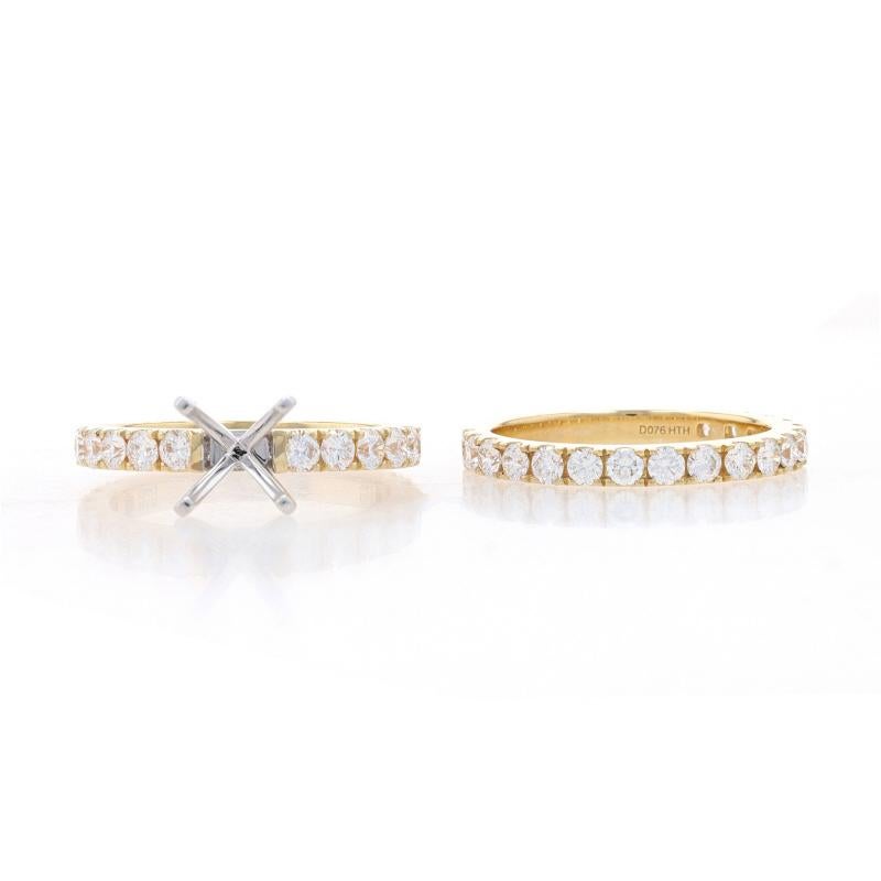 Brilliant Cut Yellow Gold Semi-Mount Engagement Ring & Wedding Band 14k 1.05ctw Fits