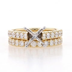 Yellow Gold Semi-Mount Engagement Ring & Wedding Band 14k 1.05ctw Fits