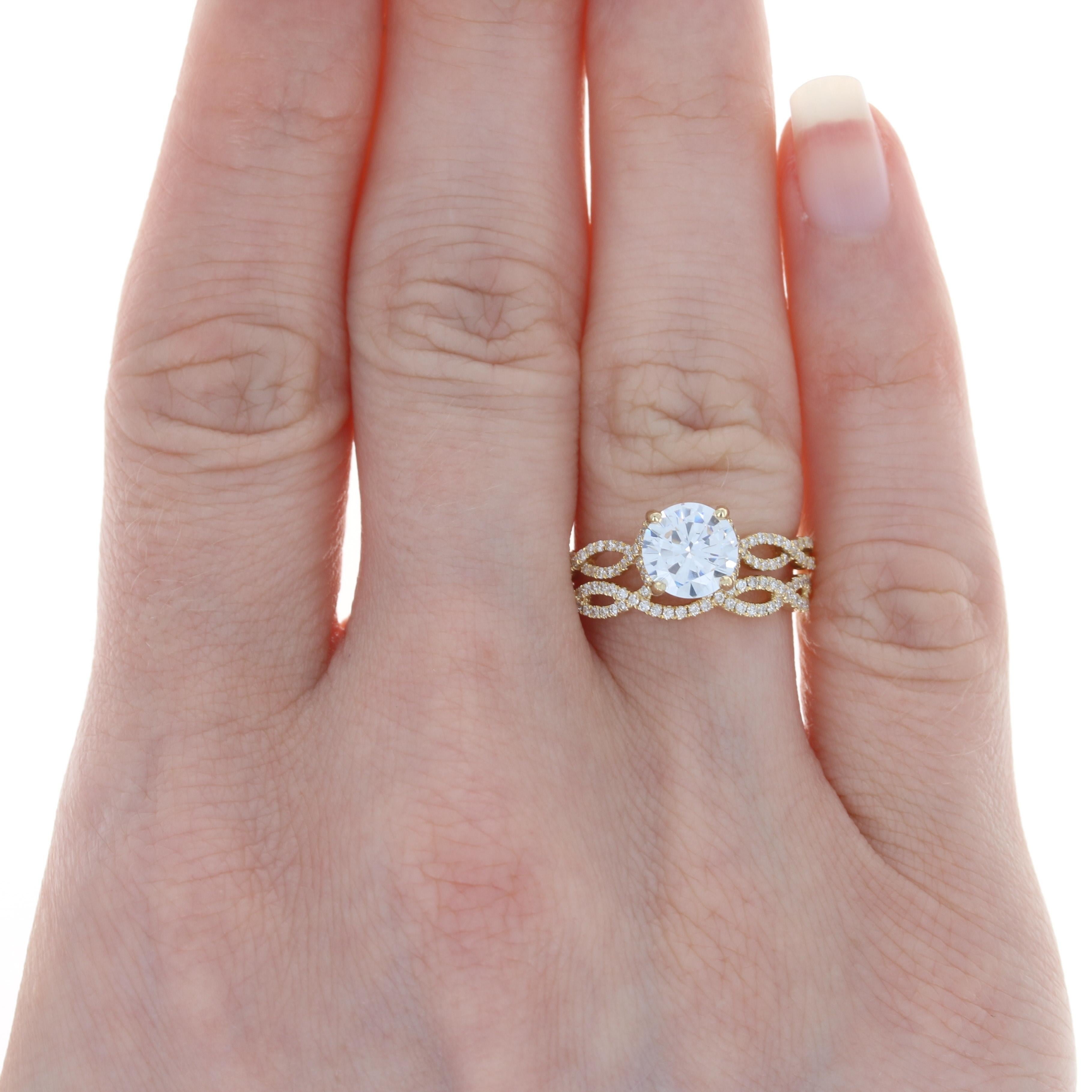Round Cut Yellow Gold Semi-Mount Engagement Ring & Wedding Band, 14k Center .39ctw For Sale
