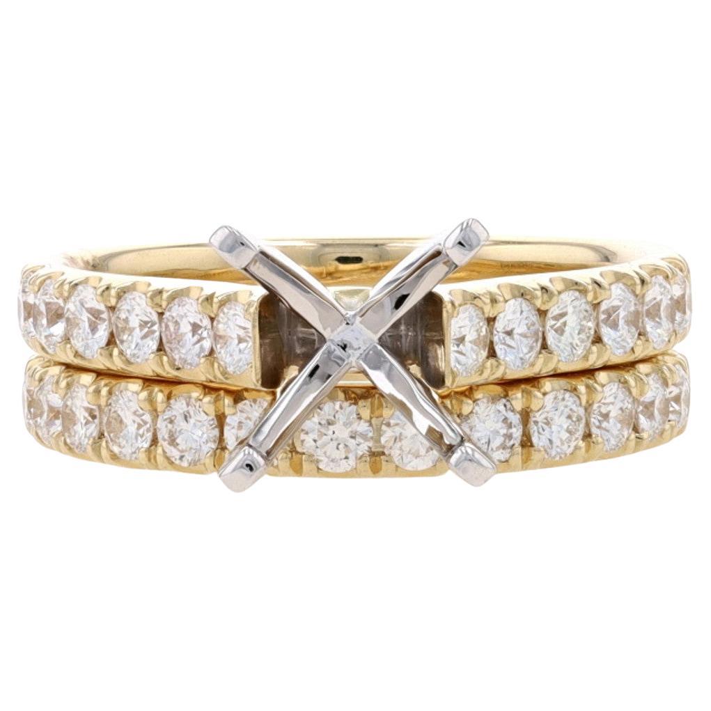 Yellow Gold Semi-Mount Engagement Ring & Wedding Band 18k 1.58ctw Fits ~