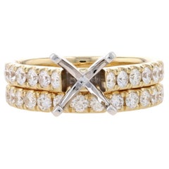 Yellow Gold Semi-Mount Engagement Ring & Wedding Band 18k 1.58ctw Fits ~