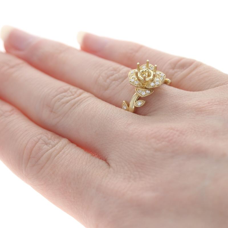 Yellow Gold Semi-Mount Flower Ring - 14k Round Brilliant .23ctw for ~6mm Round In New Condition For Sale In Greensboro, NC