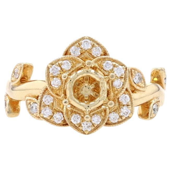 Yellow Gold Semi-Mount Flower Ring - 14k Round Brilliant .23ctw for ~6mm Round For Sale