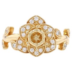 Yellow Gold Semi-Mount Flower Ring - 14k Round Brilliant .23ctw for ~6mm Round