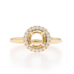 Yellow Gold Semi-Mount Halo Ring - 14k Diamonds .12ctw Engagement Ctr fits ~7mm