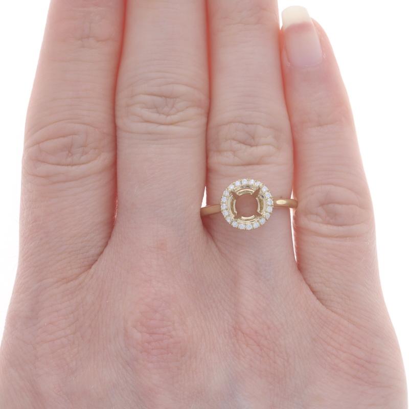 Round Cut Yellow Gold Semi-Mount Halo Ring - 14k Diamonds .12ctw Engagement Ctr fits ~7mm For Sale