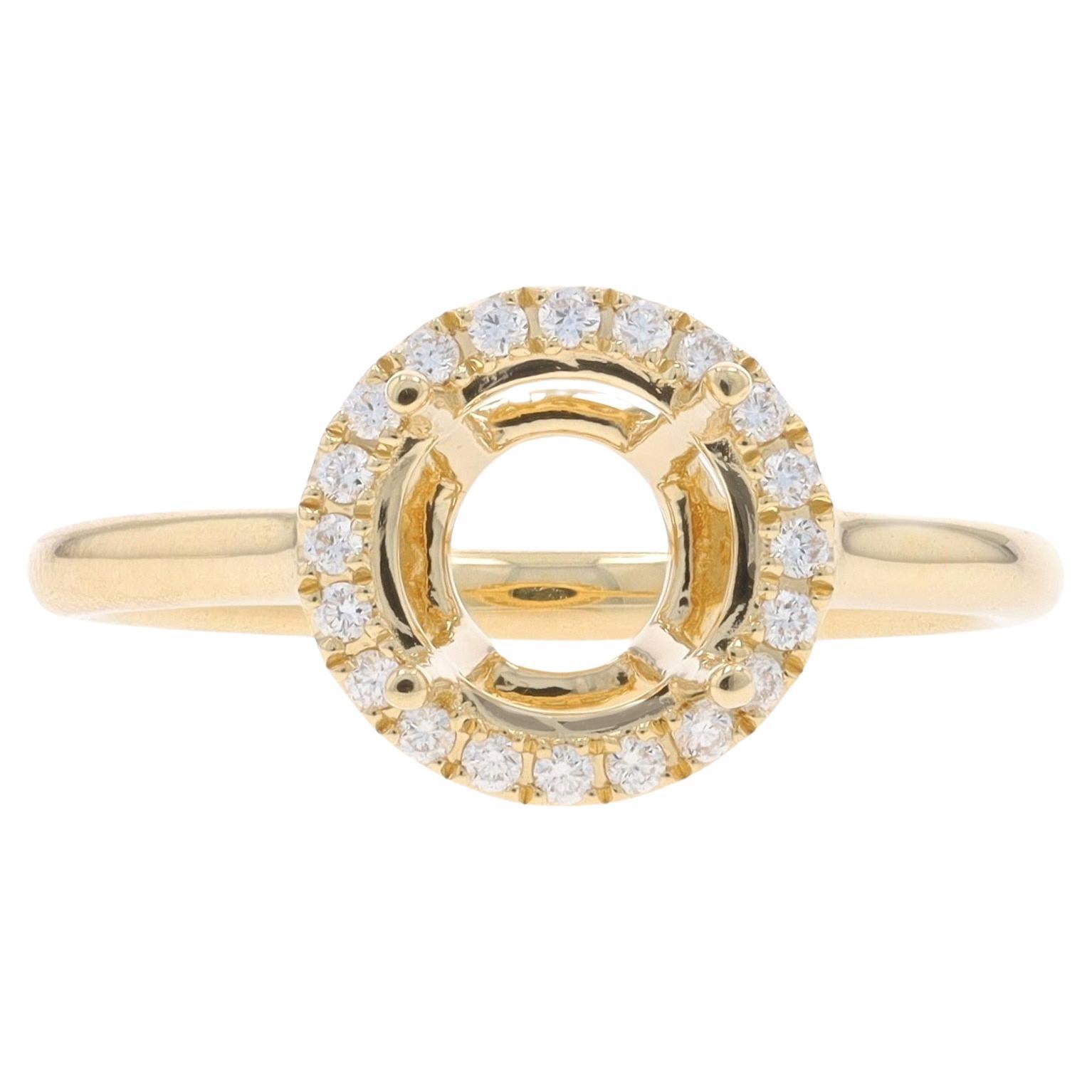 Yellow Gold Semi-Mount Halo Ring - 14k Diamonds .12ctw Engagement Ctr fits ~7mm For Sale