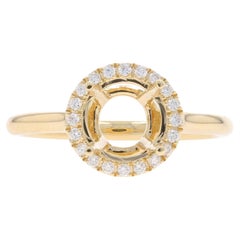 Yellow Gold Semi-Mount Halo Ring - 14k Diamonds .12ctw Engagement Ctr fits ~7mm