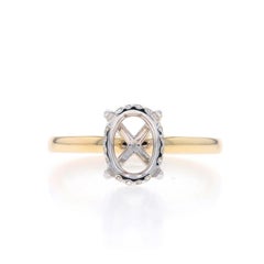 Yellow Gold Semi-Mount Hidden Halo Engagement Ring - 14k Diamonds ~8x6mm Oval