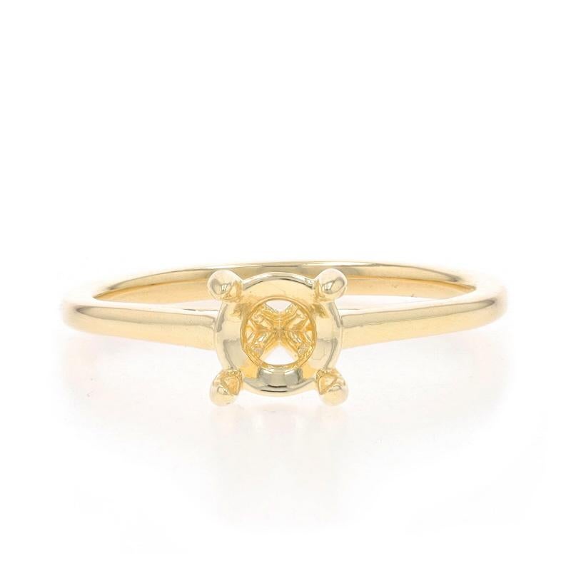 Size: 6 3/4
Sizing Fee: Up 3 sizes for $35 or Down 2 sizes for $35

Metal Content: 14k Yellow Gold

Center Fits Stone Diameter: ~6.5mm

Style: Solitaire
Features: Cathedral Mount

Measurements
Face Height (north to south): 1/4