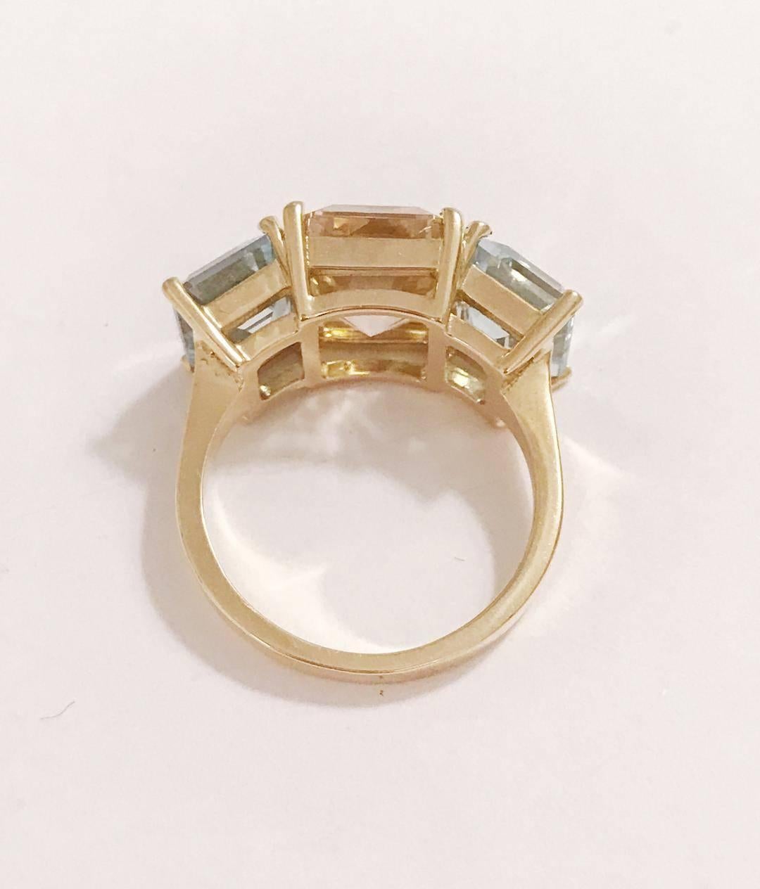 Christina Addison Yellow Gold Mini Emerald Cut Ring with Pink Topaz Peridot For Sale 7